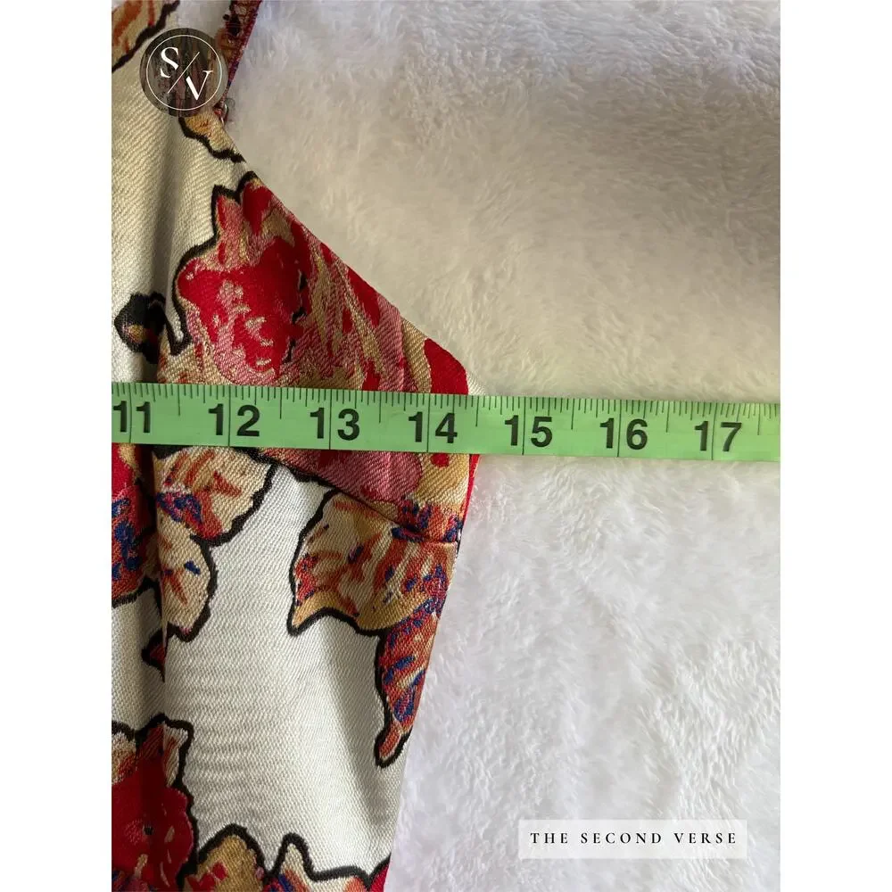 Rachel Antonoff Anthropologie Red Rose Midi Floral Dress Size 0 Petite - Picture 8 of 12